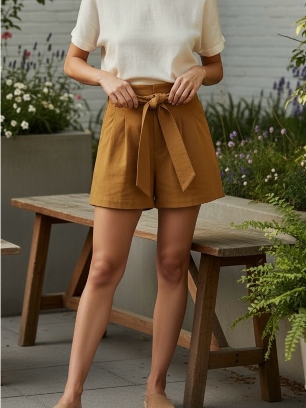 Athleta Skyline Paperbag Shorts Tuscan Gold Orange Women’s Size 4 High Rise